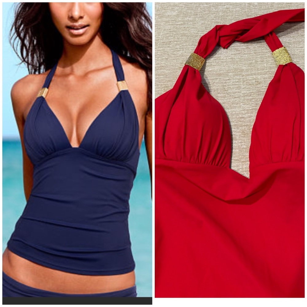 Victoria’s Secret Bright Red two piece swimsuit with gold slides …